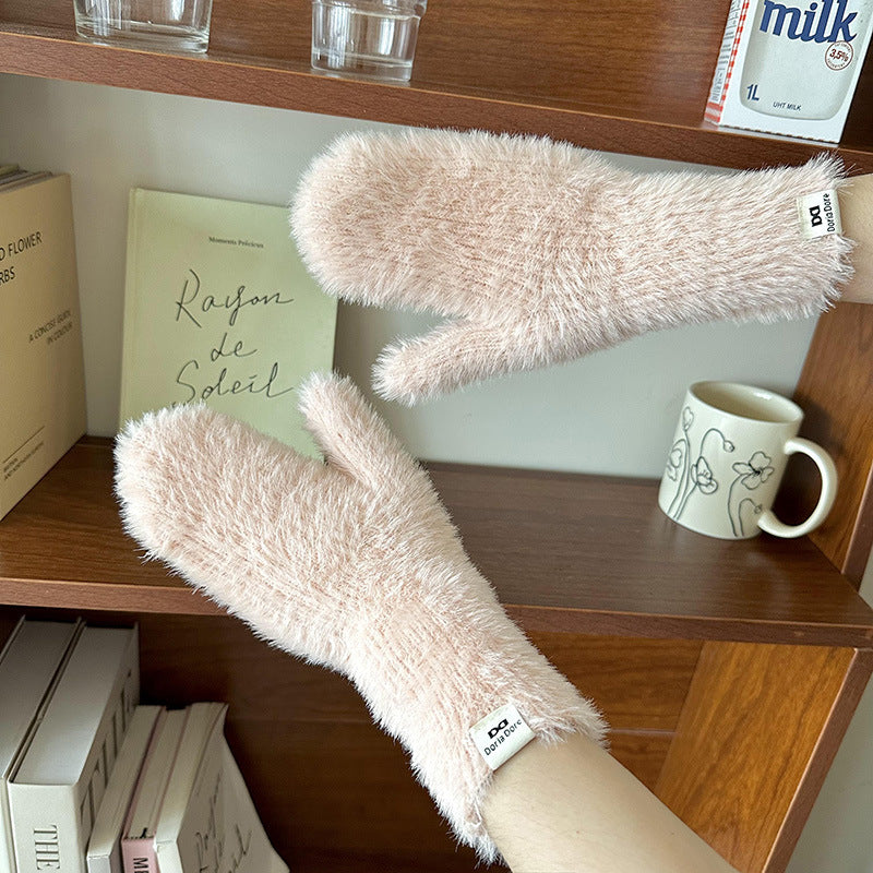 Wholesale Candy Colored Soft Glutinous Plush Autumn and Winter Thickened Mittens