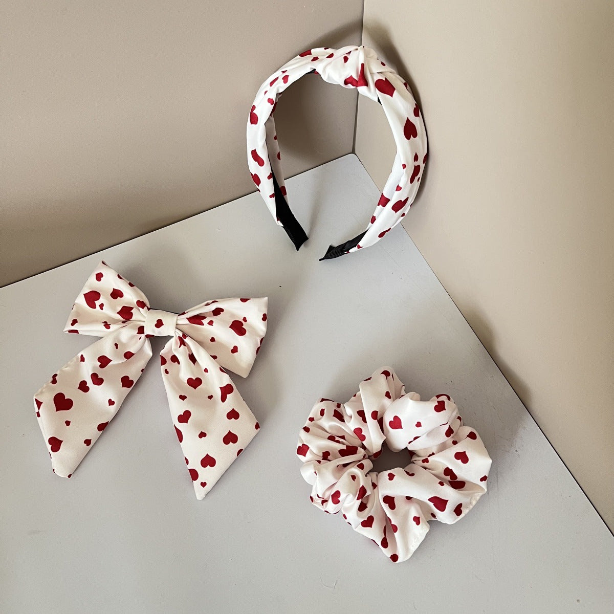 Wholesale 3pcs Fabric striped plaid heart bow hair tie hair clip headband