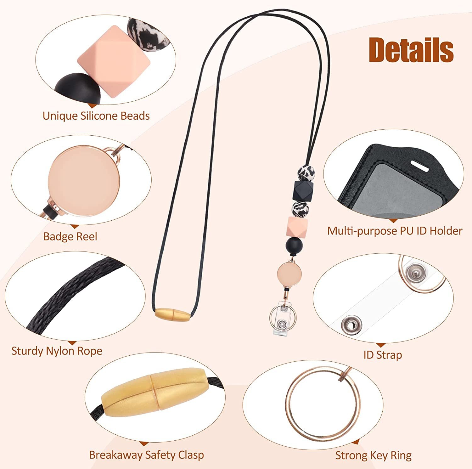 Wholesale Retractable Silicone Beaded Keychains