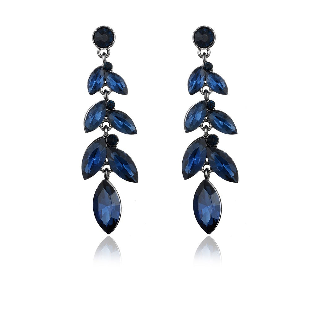 Wholesale Crystal Willow Leaf Shape Zinc Alloy Earrings