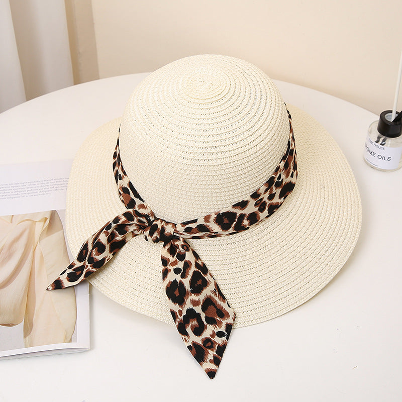 Sombrero de paja flotante de la pez flotante de lazo de leopardo de verano