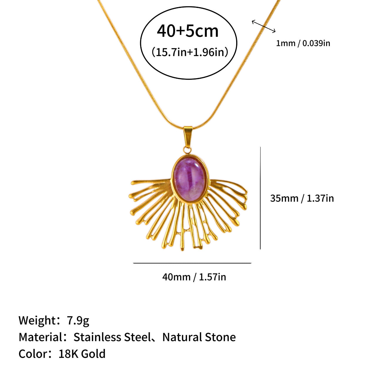 Wholesale   Stainless Steel Pendant Inlaid with Natural Stone Titanium Steel Necklace