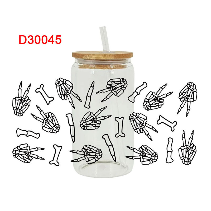 Wholesale Colorful Skull Finger Body  16oz Cup UV DTF Wraps
