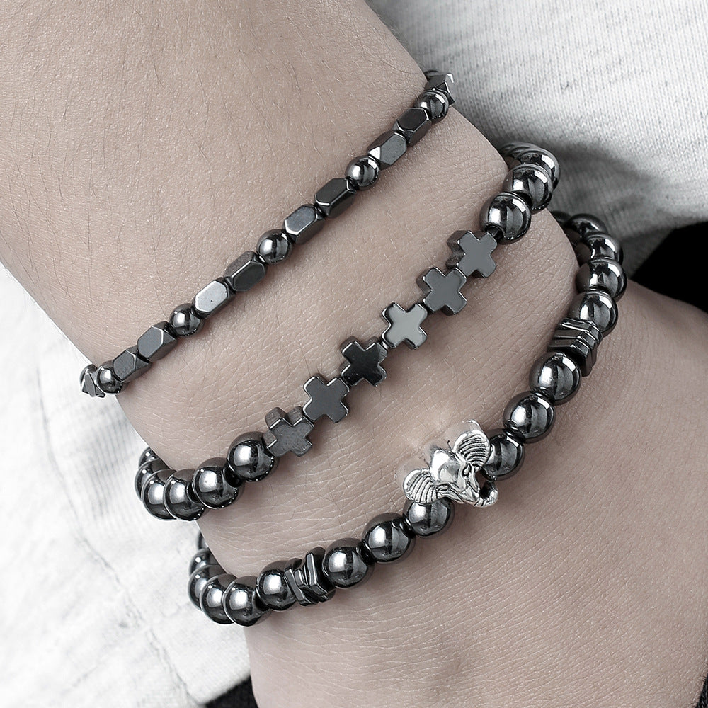 Wholesale vintage black frosted bracelet zircon crown diamond ball dice lion head beads bracelet suit