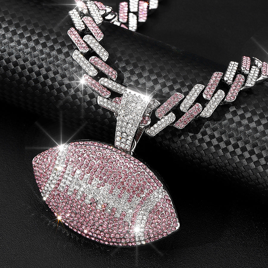 Wholesale Color Diamond Rugby Pendant Fashion Color Alloy Necklace