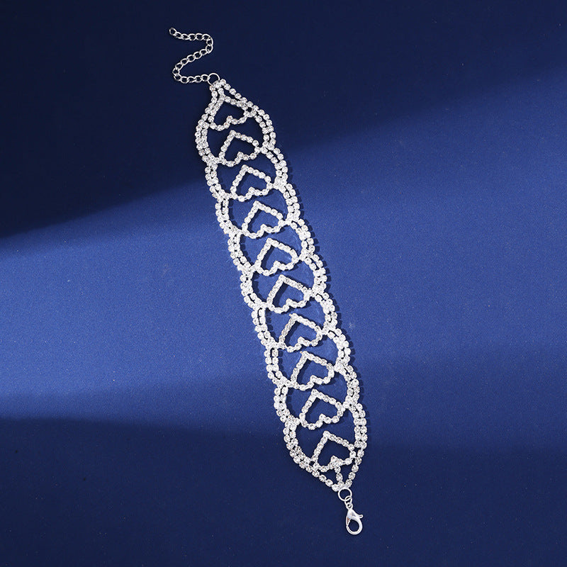 Wholesale Trendy Rhinestone Heart Shaped Wide Bracelet Bangle Women S Fashion Jewelry Accessory Silver Plated Gift For Everyday Wear