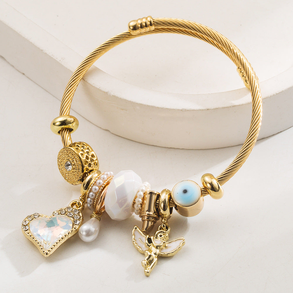 Wholesale Golden bead love angel adjustable  Stainless Steel Bracelets