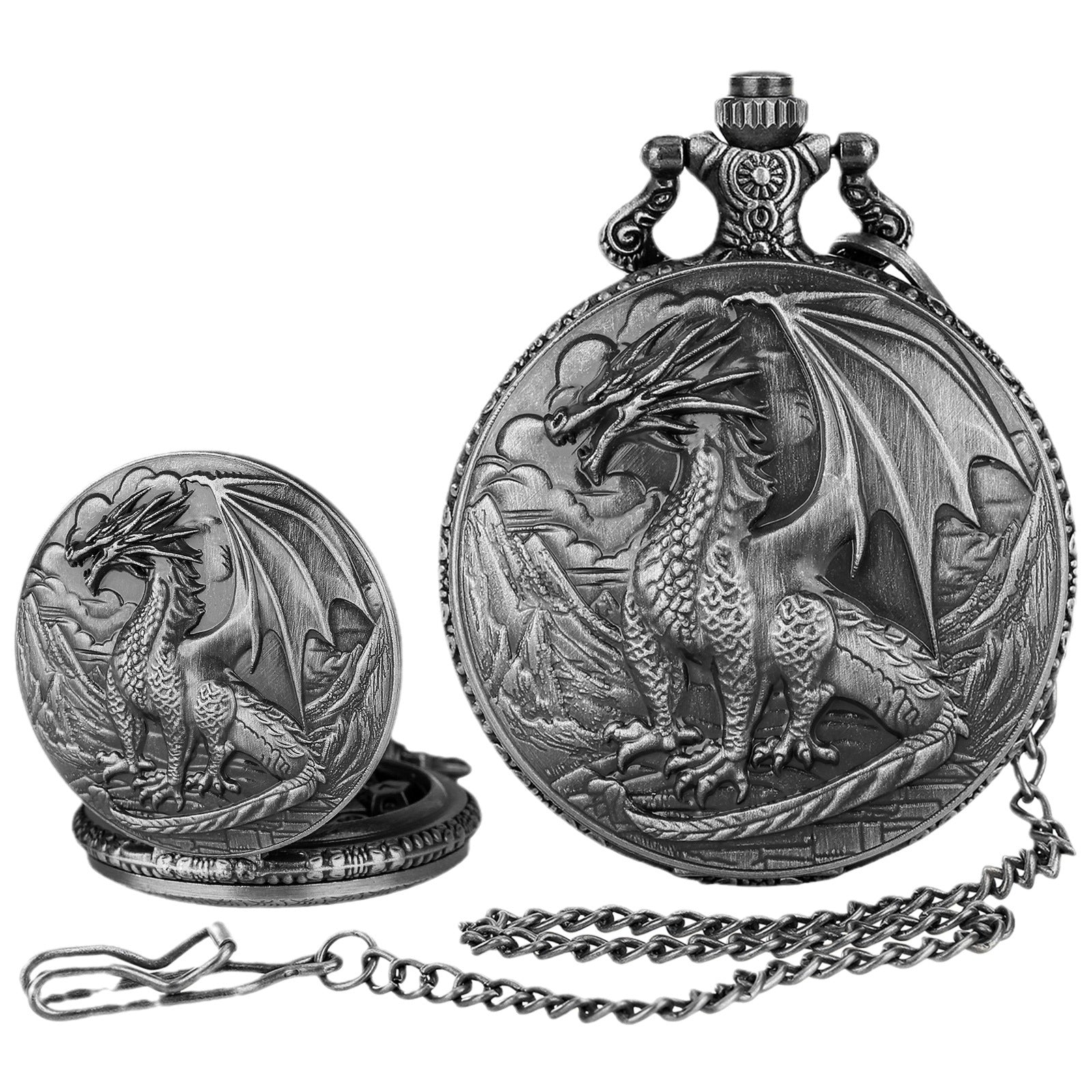 Wholesale Embossed dragon standing  swinging tail containing dice pocket watch OLY Exclusive