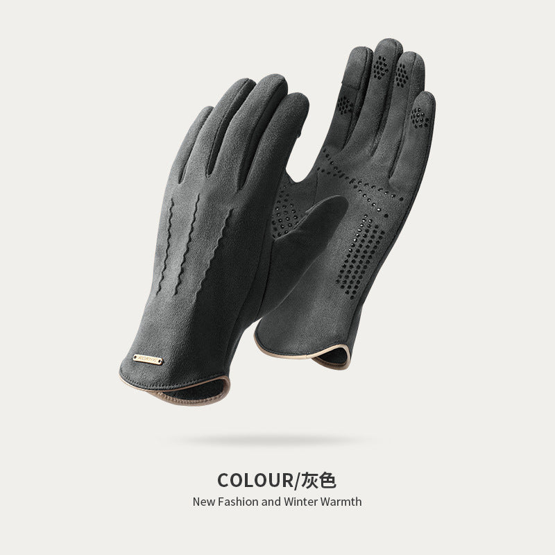 Wholesale Autumn and Winter Suede Outdoor Cycling Thickened Warm Gloves