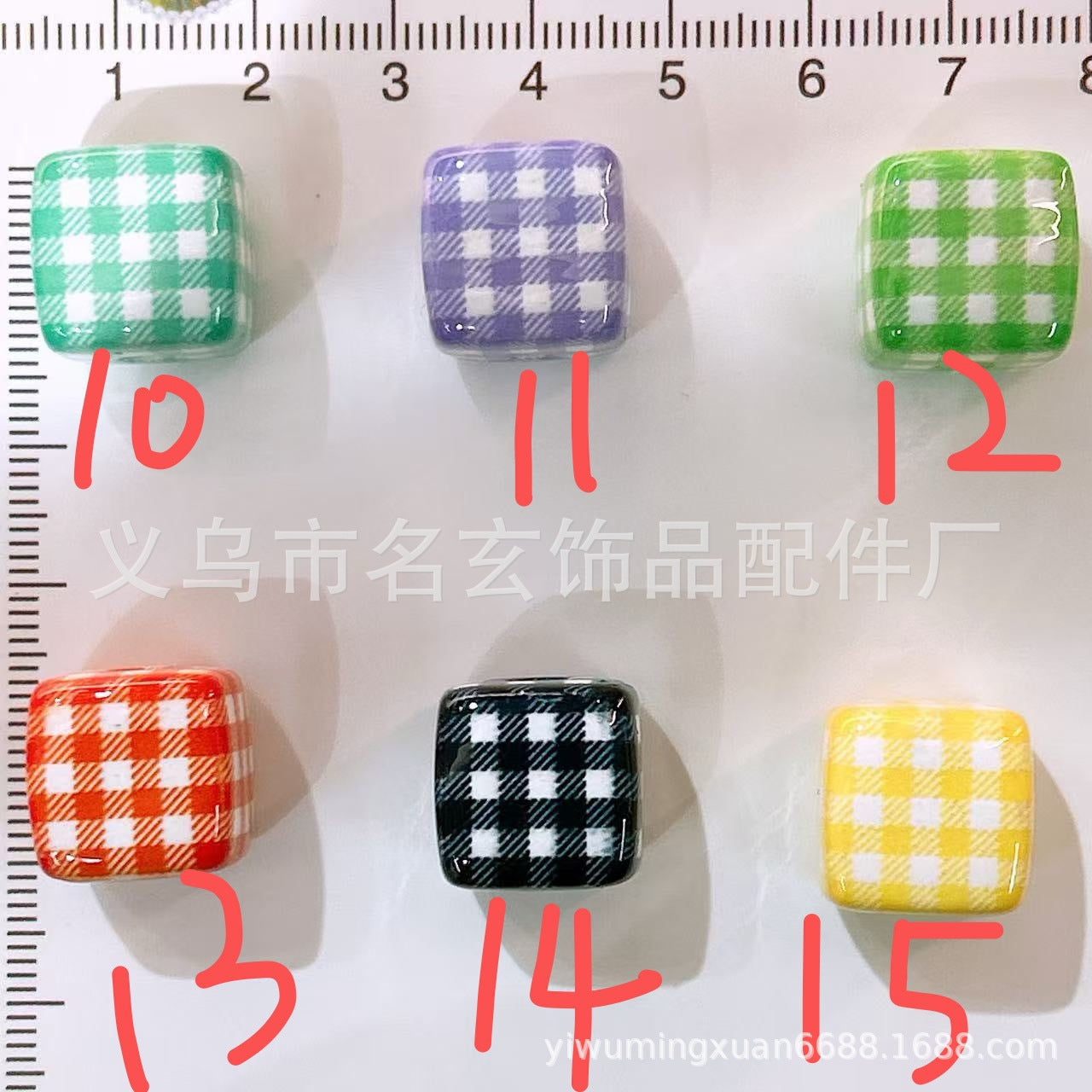 Wholesale Random 200pcs/pack  Printed plaid square Hong Kong style vertical beaded  Acrylic Beads