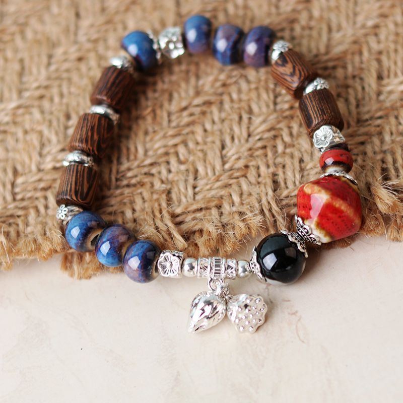 Wholesale Alloy Pendant Single Circle Ceramic Beading Bracelet