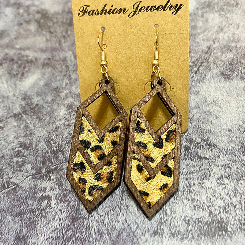 Wholesale Leopard Print Cow Print Western Style Hollow Leather Earrings