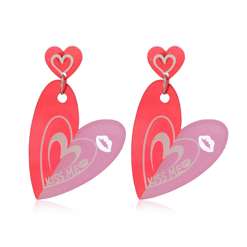 Wholesale Valentine's Day Girls Pink Printed Envelopes with Multiple Color Block Love Acrylic Earrings