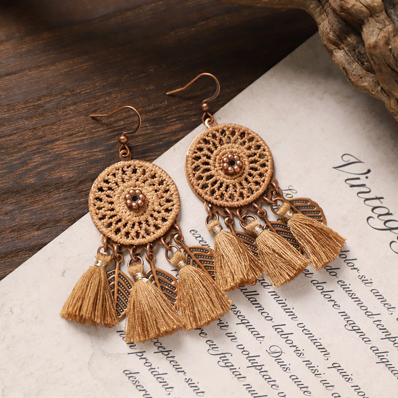 Wholesale Bohemian Feng Shui Drop shaped Long tassel Earrings