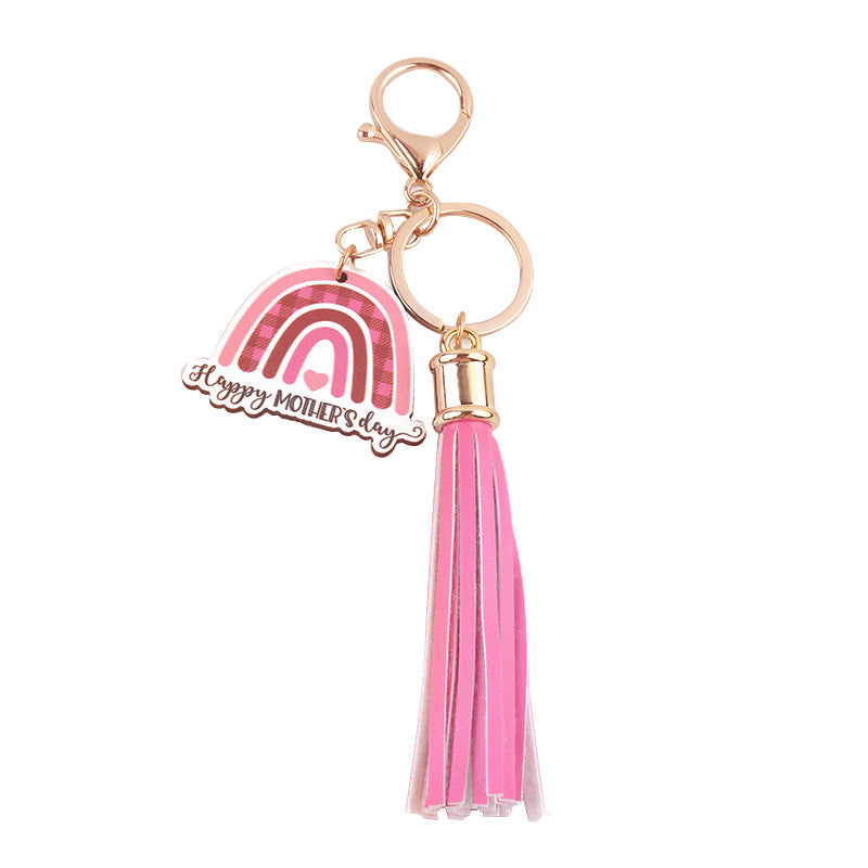 Wholesale Mother's Day Leather Tassel Rainbow Keychains