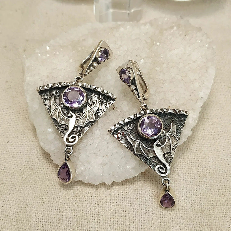 Wholesale Gothic Metal Pink Stone Inlaid Pendant Alloy Earrings