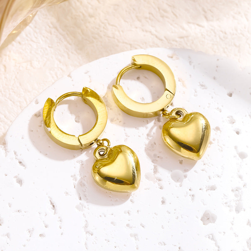 Wholesale Gold Plated Titanium Steel Heart Shaped Necklace And Earrings Set For Everyday Fashion Wear
