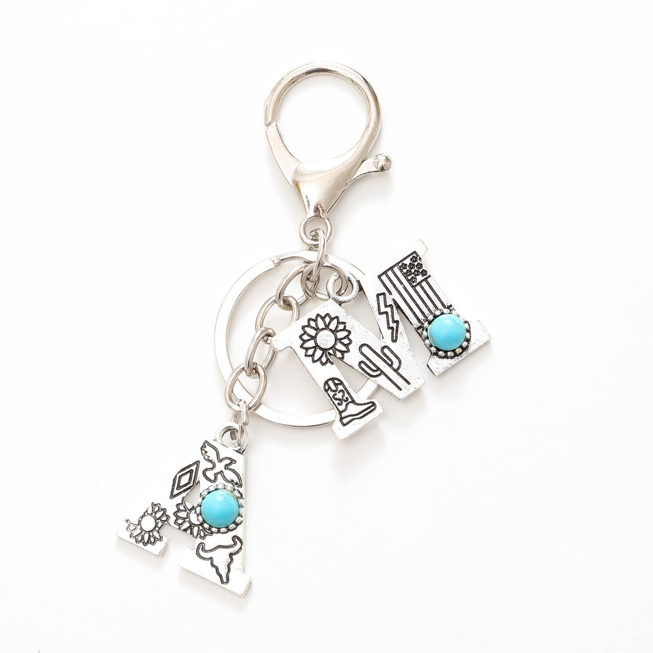 Wholesale Alloy Letters Western Style Turquoise Keychain