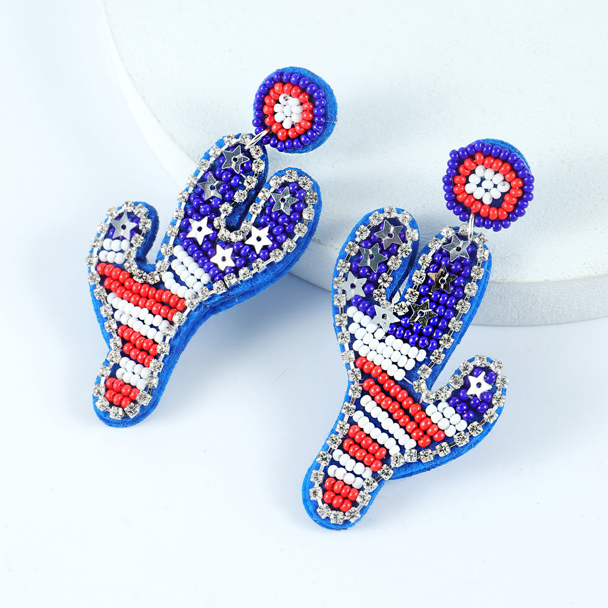 Wholesale Founding Day Independence Day Color-block Women's Hand-woven Bead Letters Love Lips Earrings