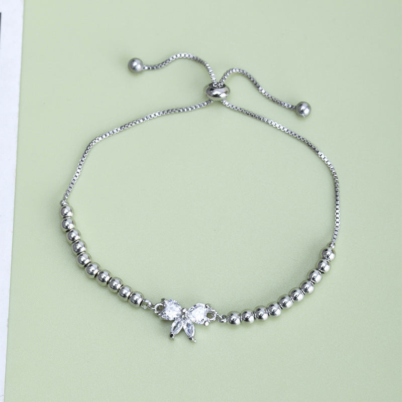 Wholesale Simple, Small and Fresh Micro-inlaid Zircon Bow Literary and Sweet Hand Ornaments