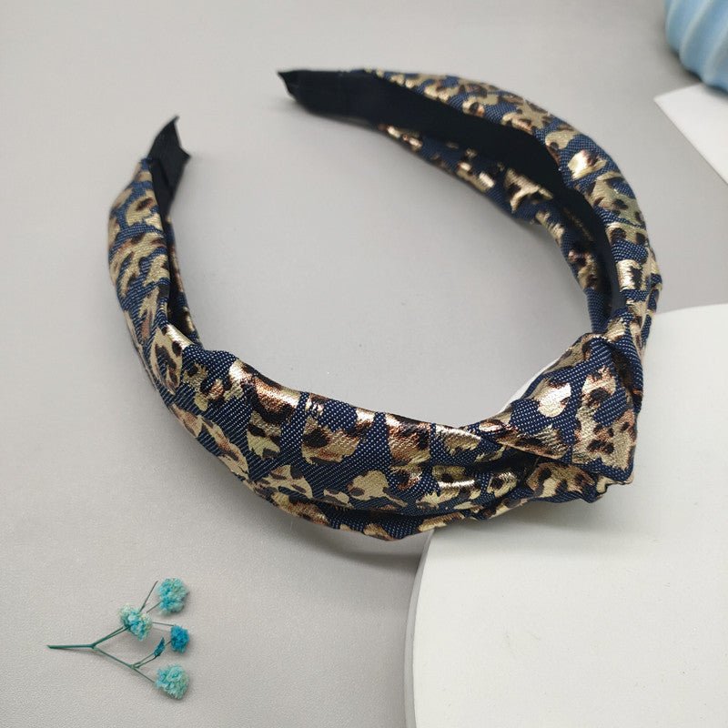 Wholesale Wide-brimmed Denim Retro Leopard Print Headband