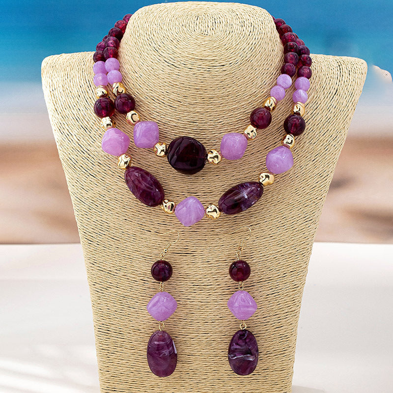 Wholesale Chic Purple Acrylic Bead Necklace Geometric Electroplated Alloy Pendant Women S Everyday Jewelry Accessory