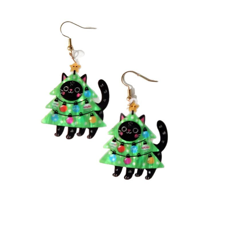 Wholesale Christmas tree cat Acrylic Earrings