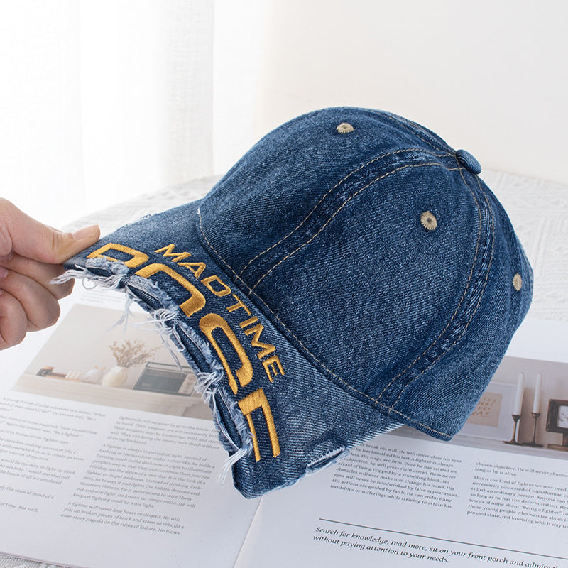 Wholesale Vintage broken brim leopard print large head circumference raw edge distressed baseball cap