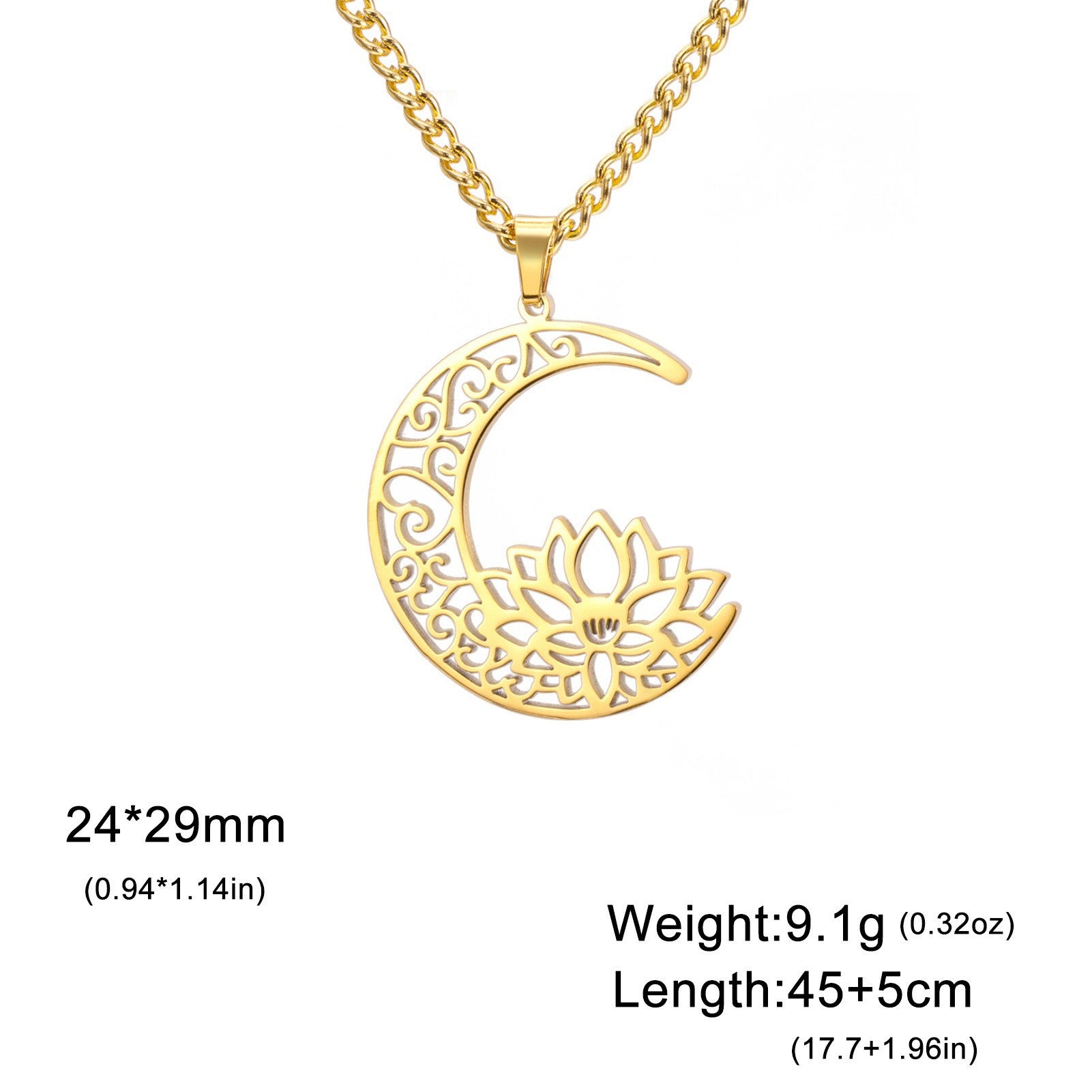 Wholesale Fashion Hollow Lotus Moon Stainless Steel Women's Necklace