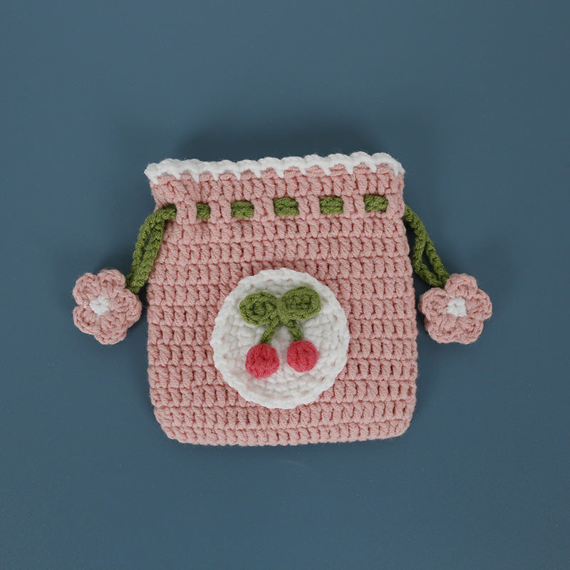 Wholesale Hand Knitted Wool Crocheted Drawstring Coin Purse