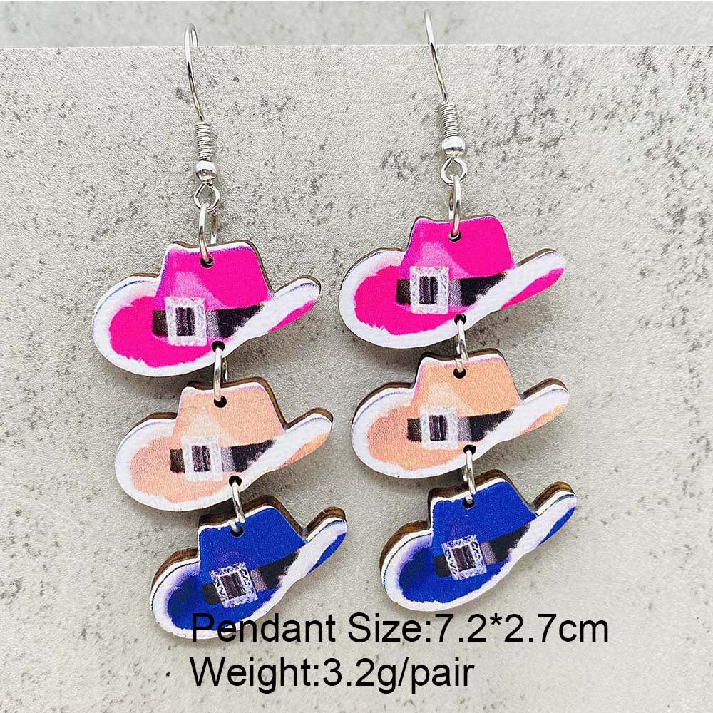 Wholesale Christmas Ornament Cute Princess Dress Western Denim Santa Hat Wooden Earrings