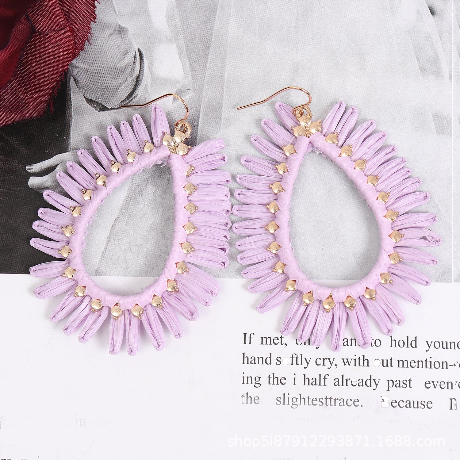 Wholesale Bohemian Hand Woven Geometric Raffia Vintage Earrings