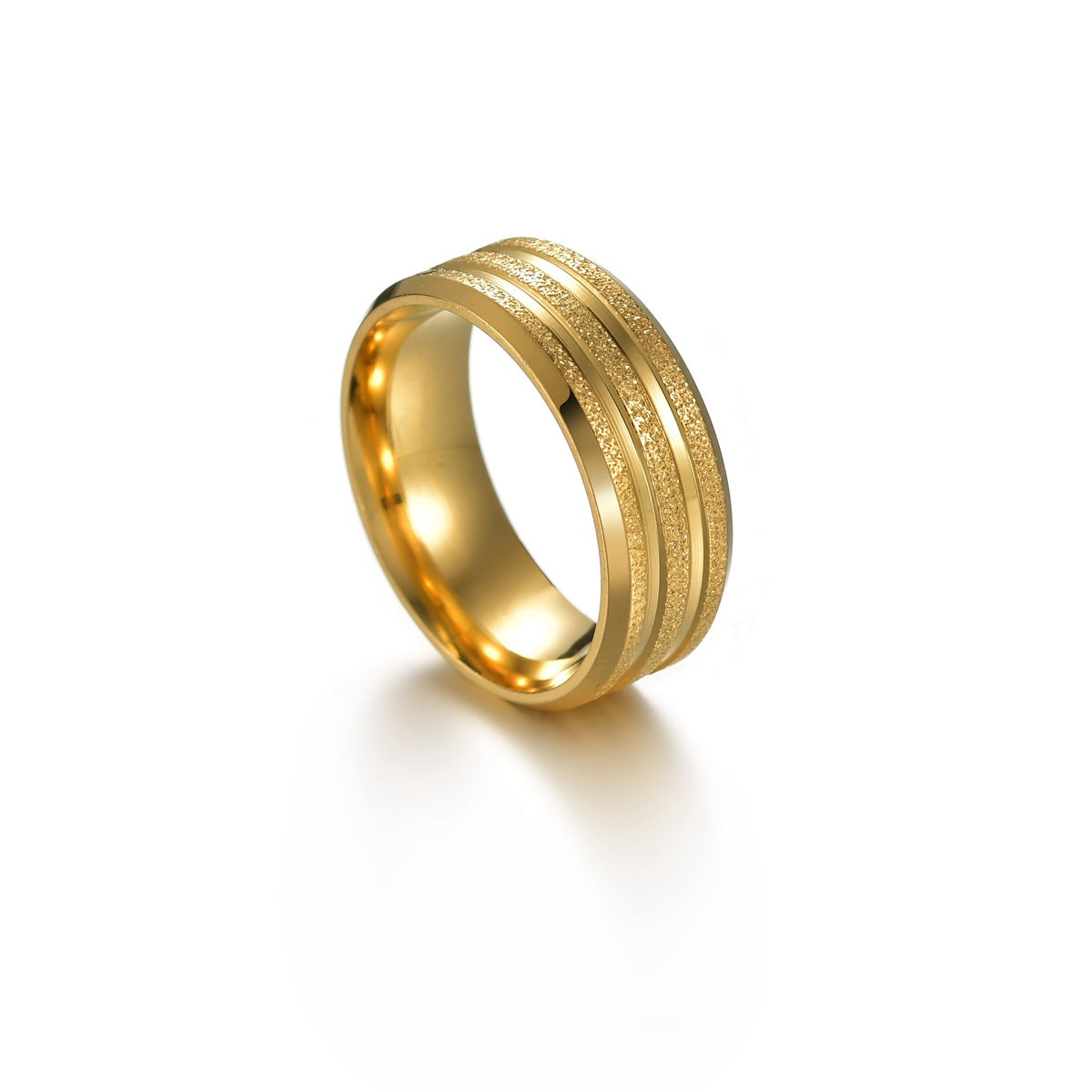 Wholesale Sand Gold Frosted Stainless Steel Gold Plated Ring
