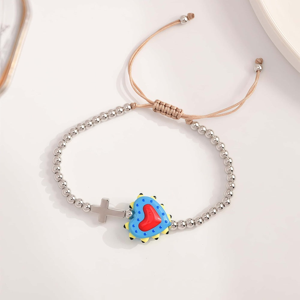 Wholesale Love Cross Colored Cartoon Adjustable Drawstring Frame Beaded Bracelet