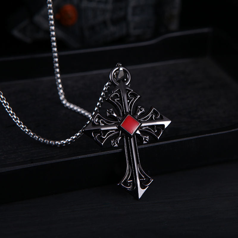 Wholesale  Retro Color-free Male Decoration Cross Pendant Necklace Simple Woolen Chain