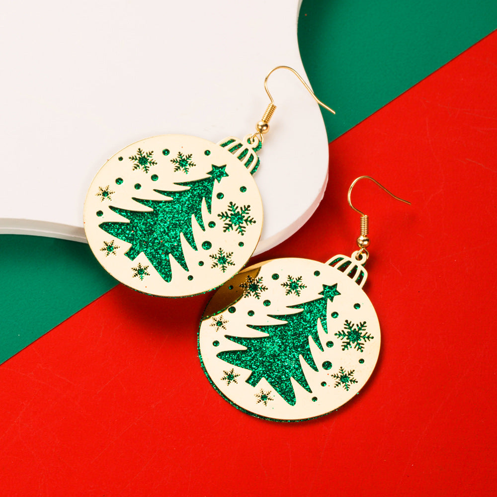 Wholesale Christmas Carved Cut-out Double-layer Alloy Glitter Earrings