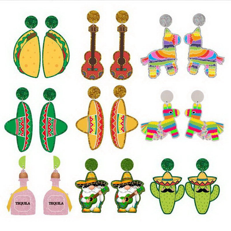 Wholesale Carnival Guitar Hat Wine Bottle Violin Cactus Earrings