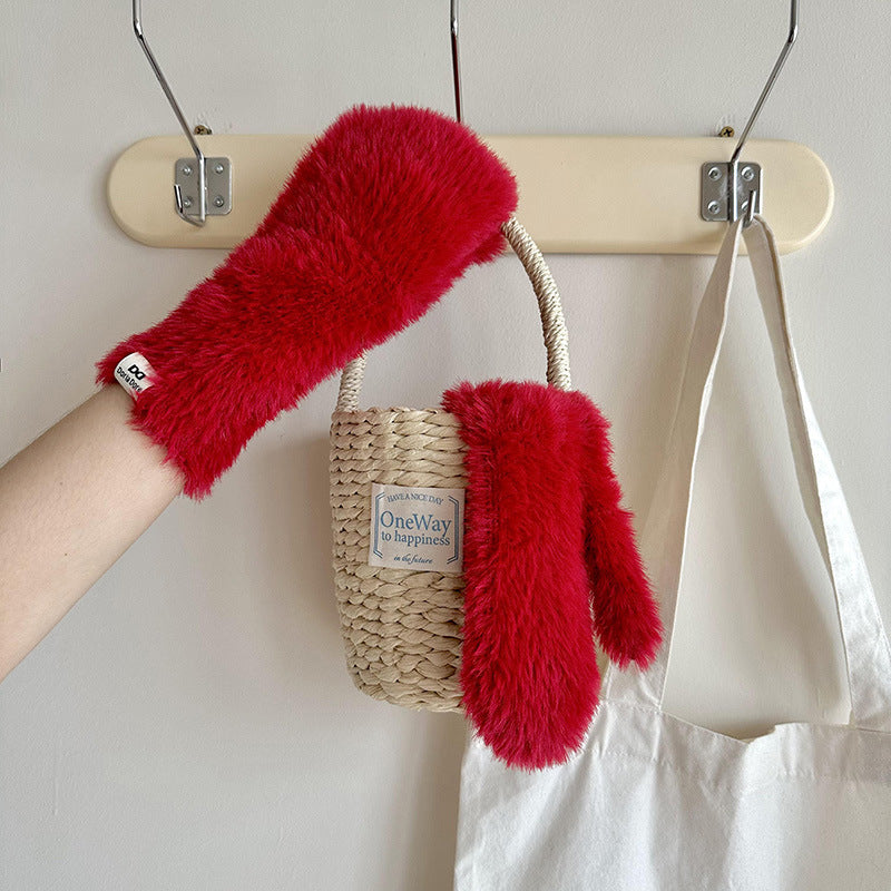 Wholesale Candy Colored Soft Glutinous Plush Autumn and Winter Thickened Mittens