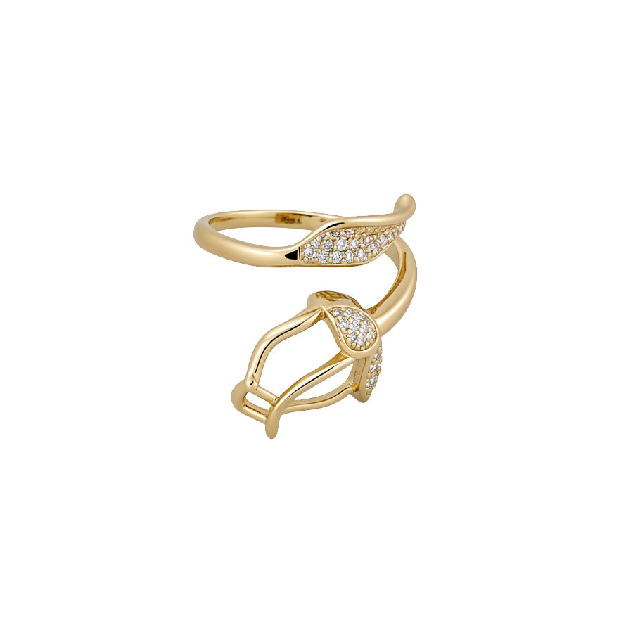 Wholesale Copper Inlaid Zircon Butterfly Flower Open Ring