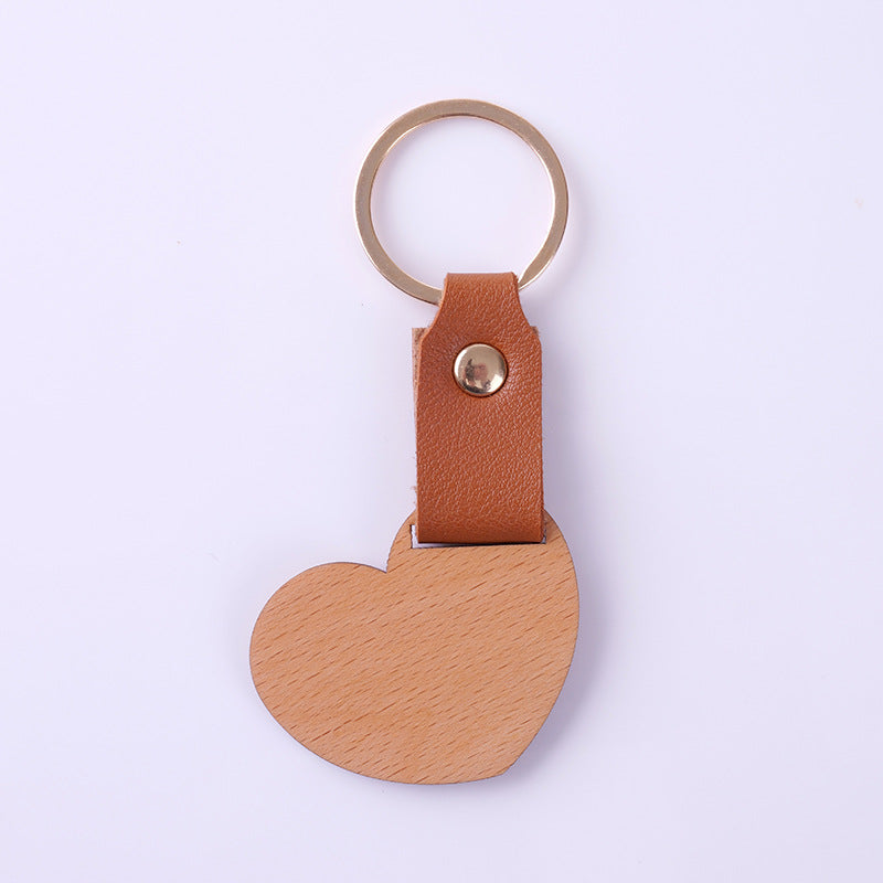 Wholesale Blank DIY Wood Sign Leather Wooden Keychain