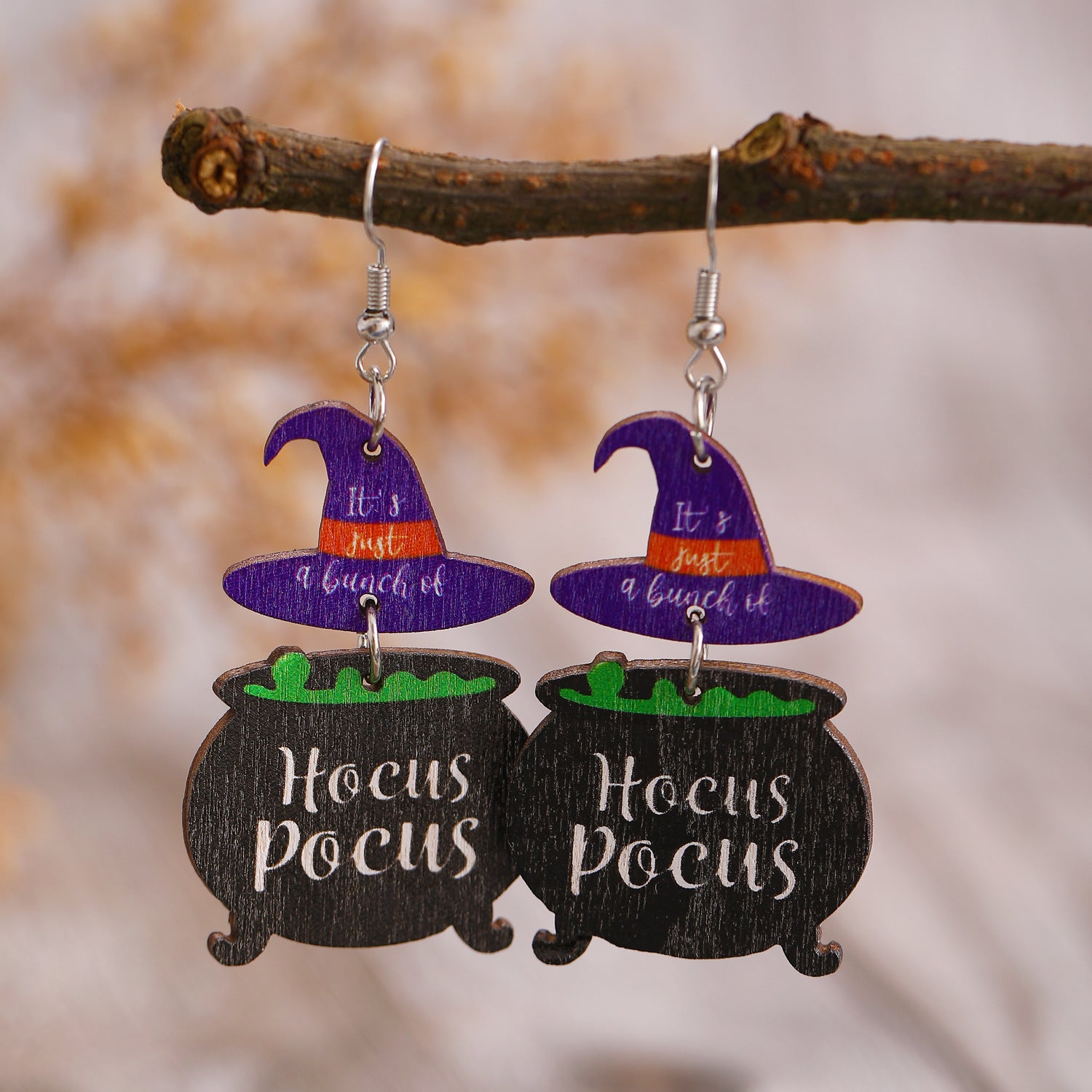 Wholesale Gothic Cowboy Style Wooden Funny Pumpkin Halloween Earrings
