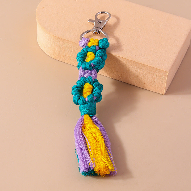 Wholesale Handwoven Plush Colorful Flower Keychain