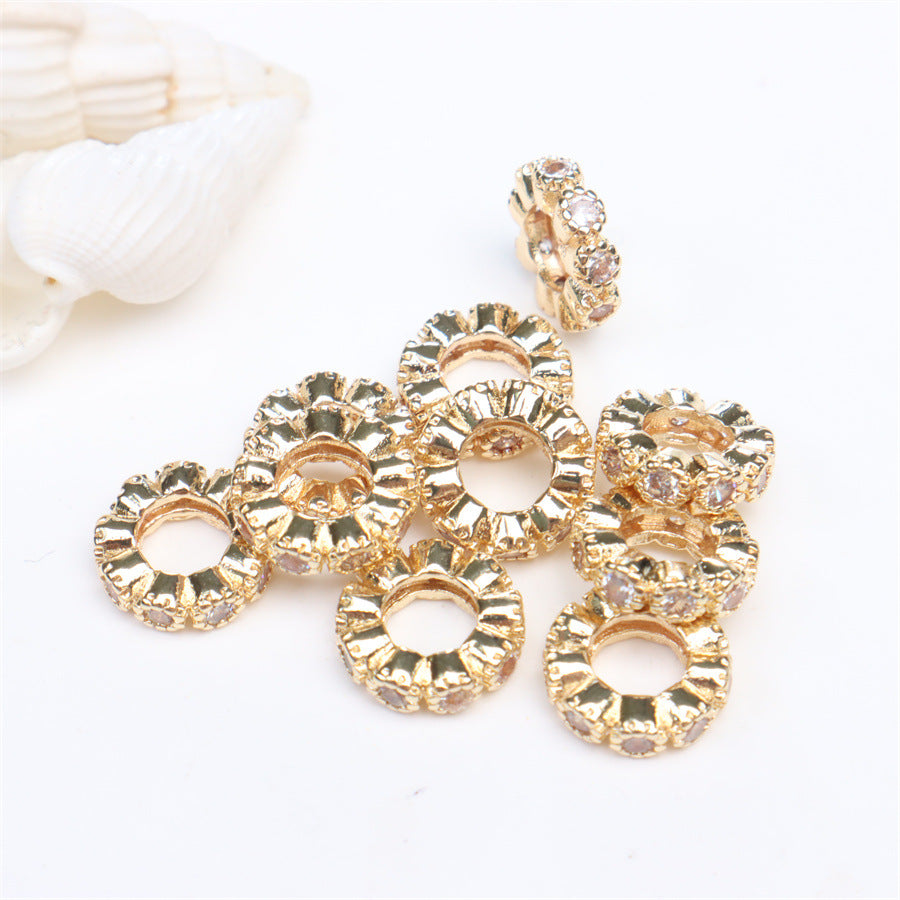 Wholesale 10PCS 14K Gold Color-preserving Diamond Ring Set with Zircon Large Hole Spacer Beads