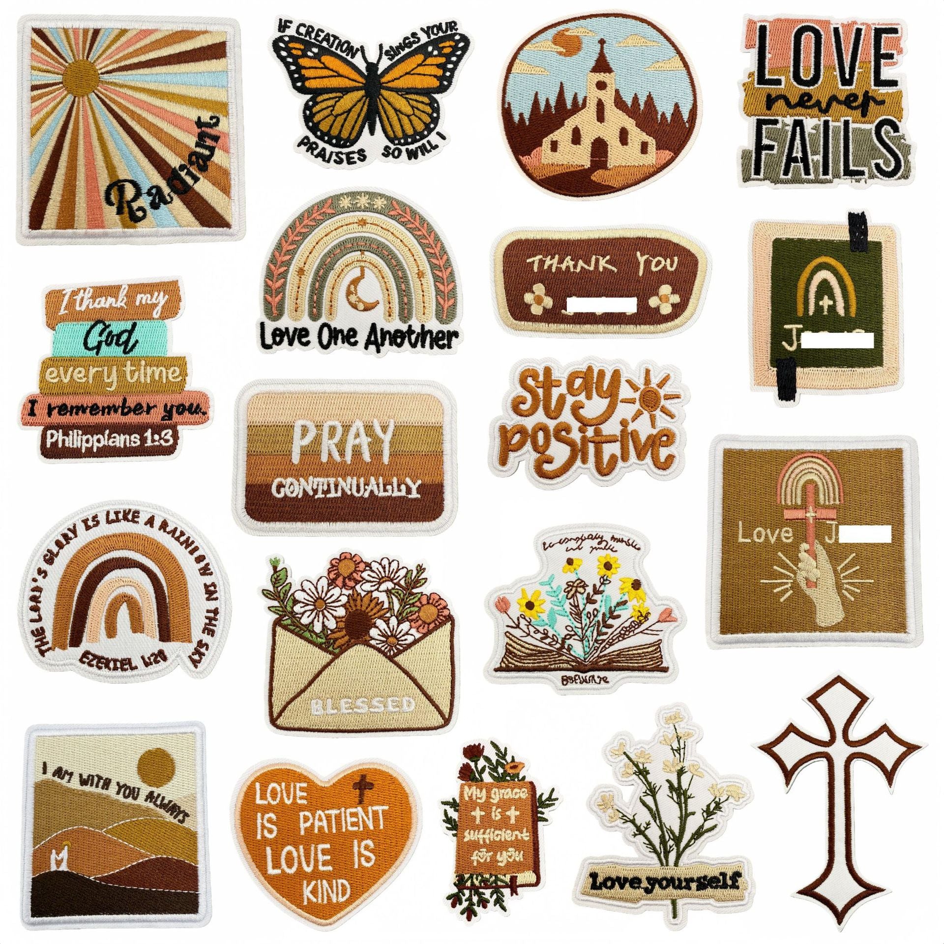 Wholesale Polyester Embroidered Patches Bohemian Cartoon English Iron On Badges For DIY Craft Supply