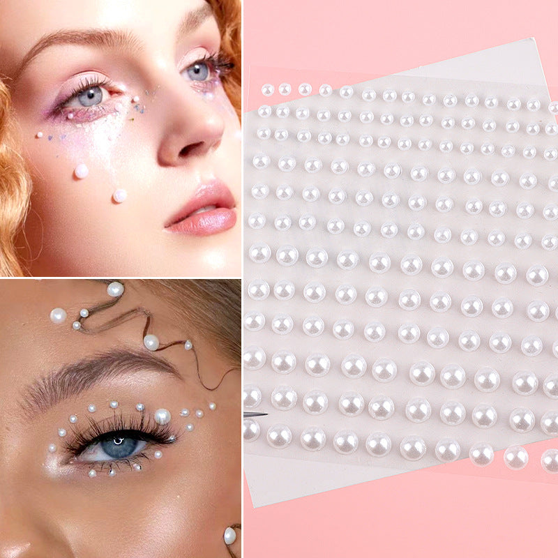 Wholesale 3456mm Milk White Pure White Pearl DIY Acrylic Crystal Diamond Beauty Eye Makeup Stickers