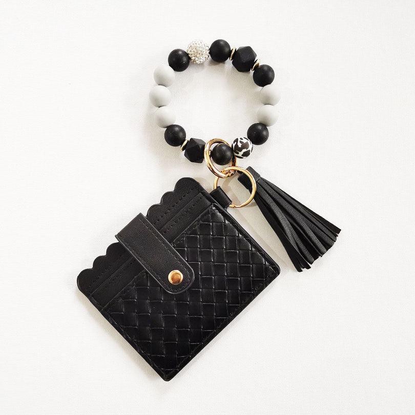 Wholesale 10pcs/pack Striped Card Holder Rhinestone Ball Silicone Keychain