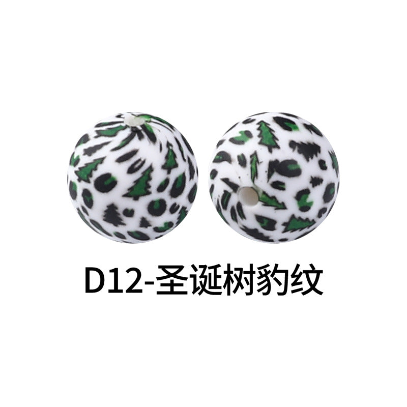 Wholesale 100pcs15mm Leopard Print Water Transfer Round Silicone Beads