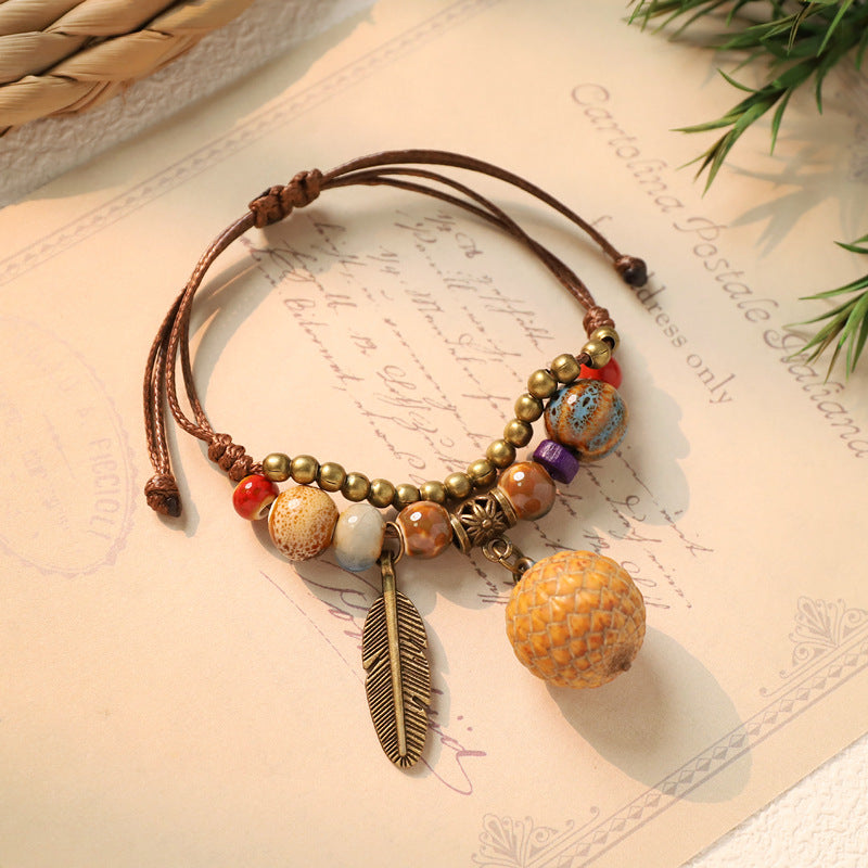 Wholesale Weaving ceramic plant acorn fruit bracelet