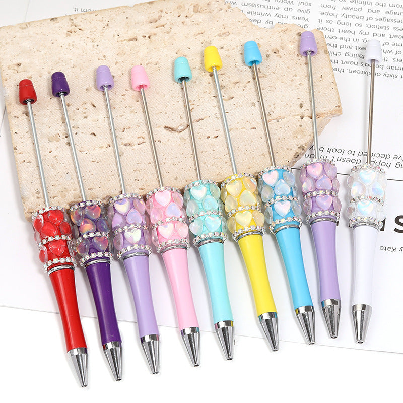 Wholesale 5PCS/Pack Creative Aurora Mermaid Love Sugar Pen  Heavy DIY Beaded Pen Rotating Bead Pen Ballpoint Pen