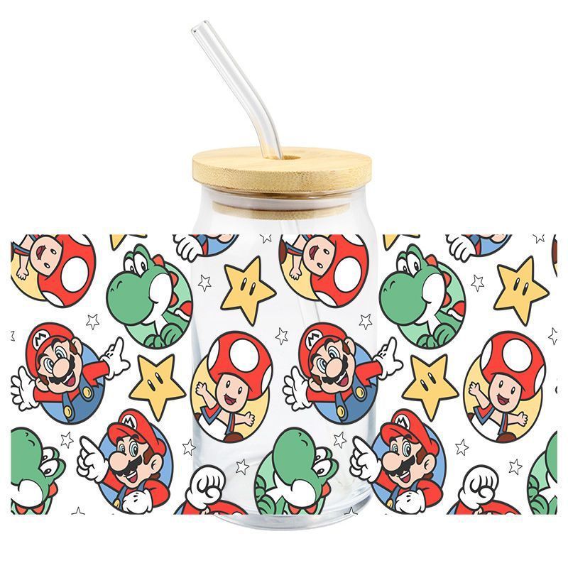 Wholesale 5pcs Cartoon Uv DTF Transparent Crystal  16oz Cup UV DTF Wraps OLY Exclusive